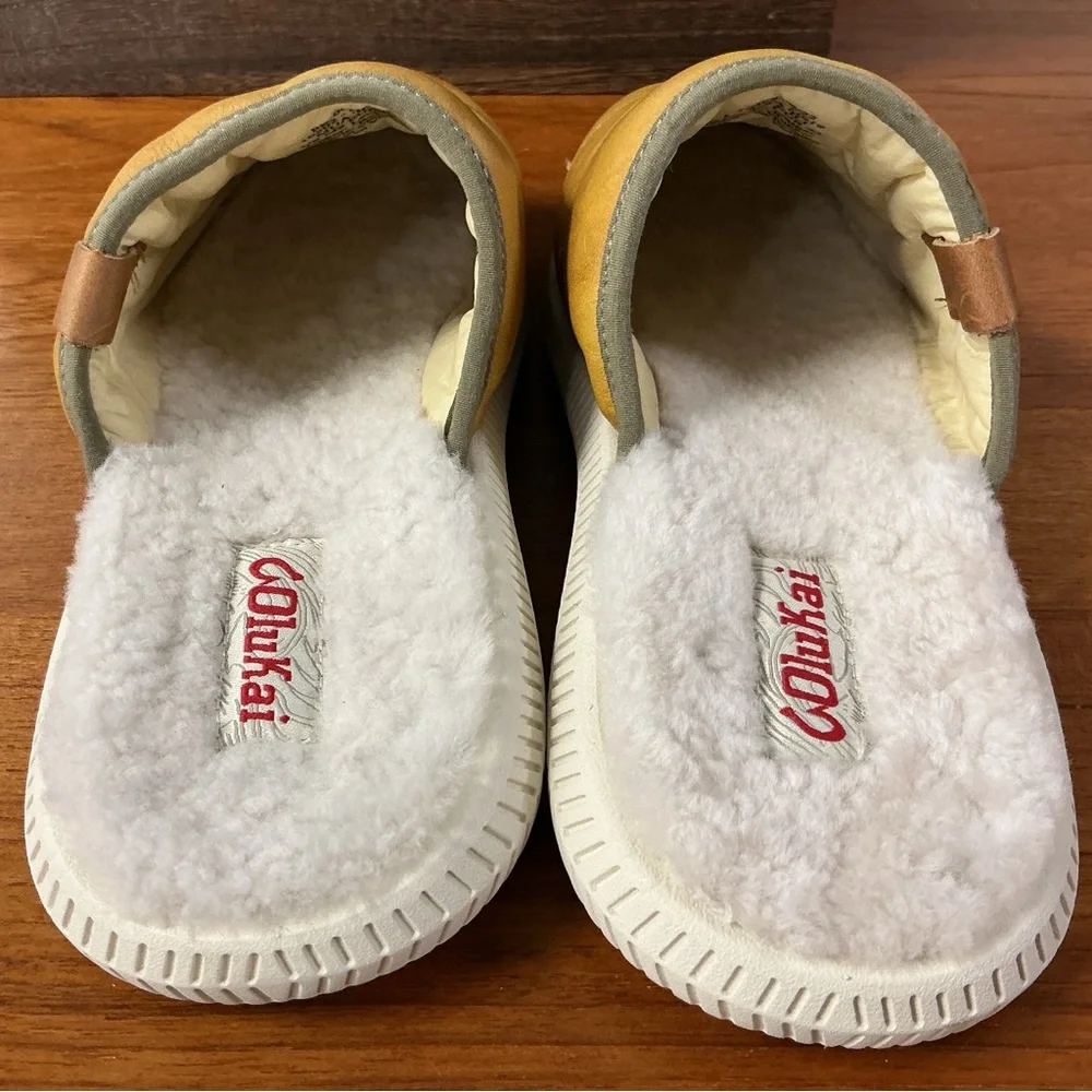 Olukai Men Mua’Ili Tan Leather Lined Mule Island Slippers Size 9